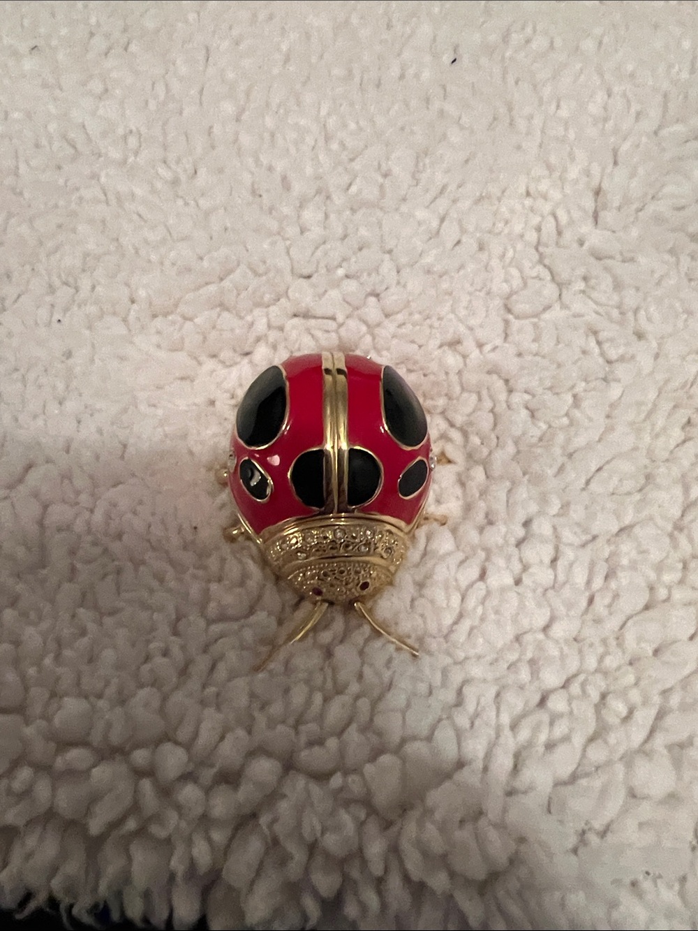 Red and Black Ladybug Mini Clock with Gold Colored Detailing